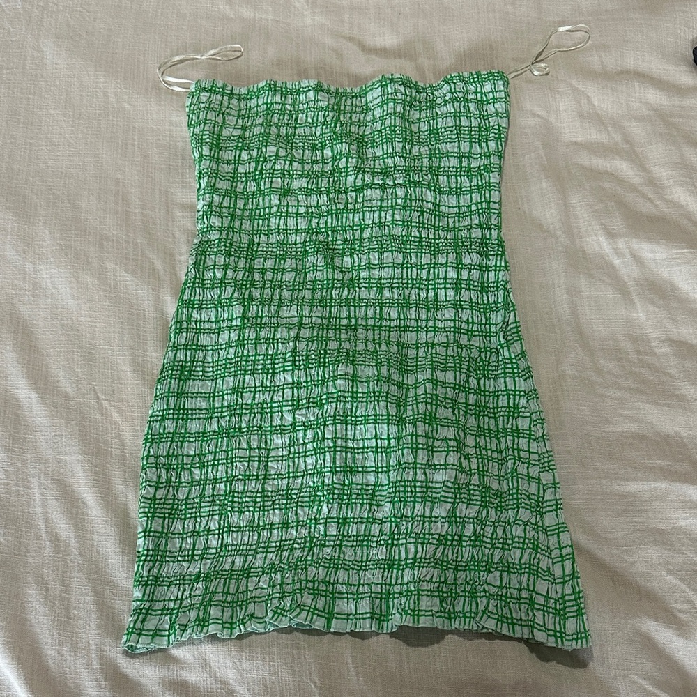 Elegant Green Checkered Mini Dress